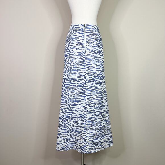 PAPER London | Sisi Linen Zebra Striped Blue Cream Scrunched Maxi Skirt 8 - Picture 6 of 10